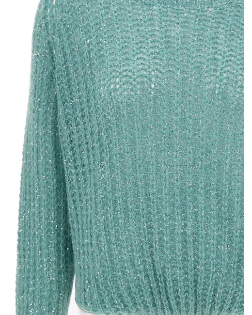 Kaos Blue Sequin-Embellished Openwork Knit
