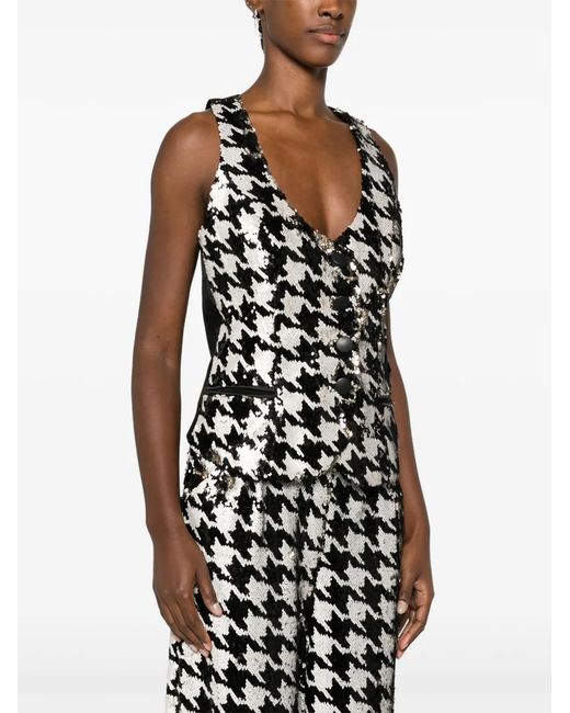 MITILIANE COUTURE Black Houndstooth-Patterned Sequinned Vest