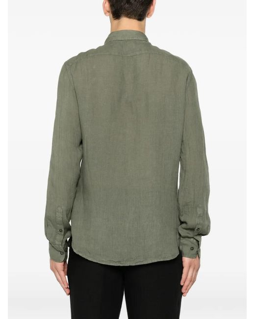 120% Lino Green Long-Sleeve Buttoned Shirt for men