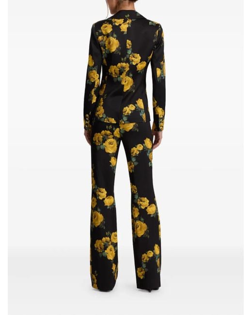 Alice + Olivia Black Mya Rose-Print Bow Blazer