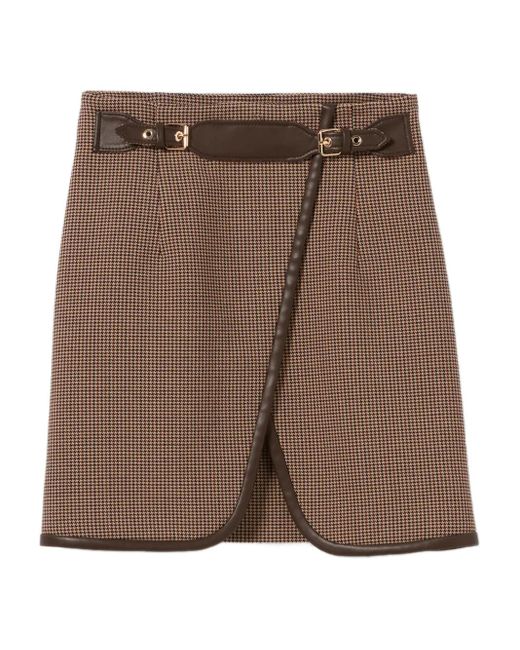 Claudie Pierlot Mini-Rok Met Pied-De-Poule Print En Leren Afwerking in het Brown