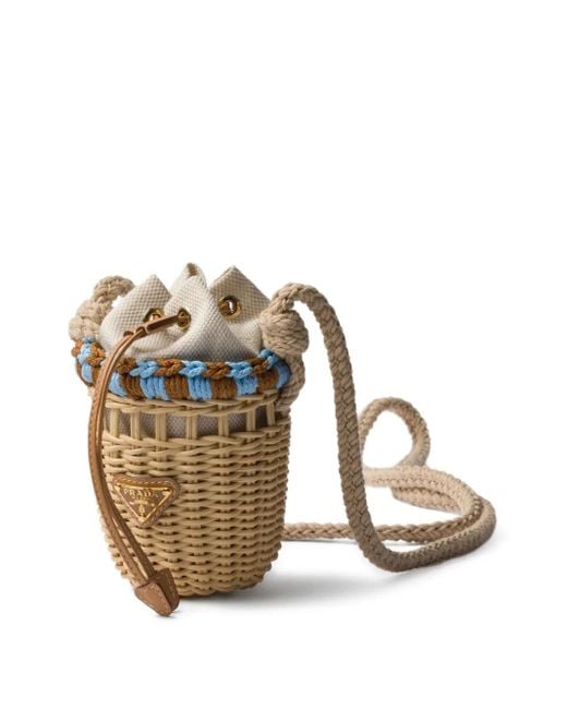 Prada Brown Wicker Bucket Bag