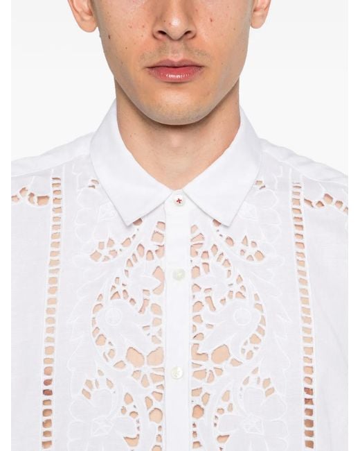 BAZISZT White Minister Floral-Lace Shirt for men