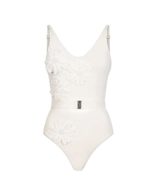 Bikinville White Floral-Appliqué Swimsuit