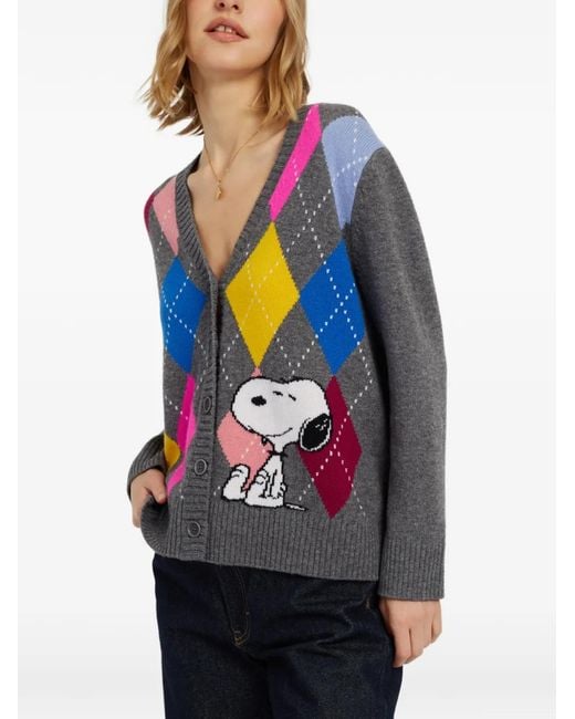 Chinti & Parker Blue Snoopy Argyle Cardigan