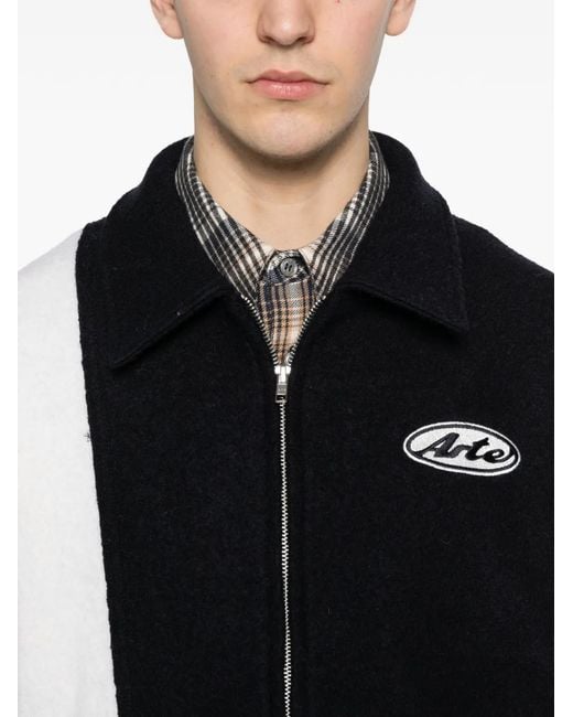 Arte' Black Logo Varsity Bomber Jacket for men