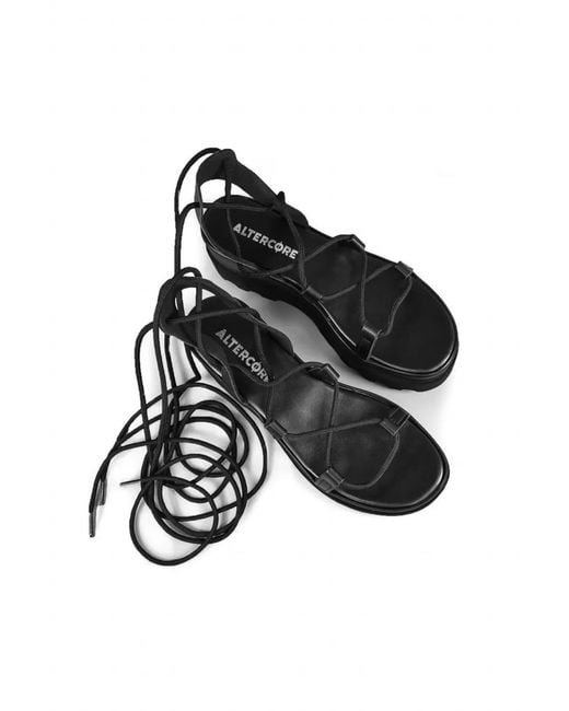 Altercore Black Sue Lace-Up Platform Sandals