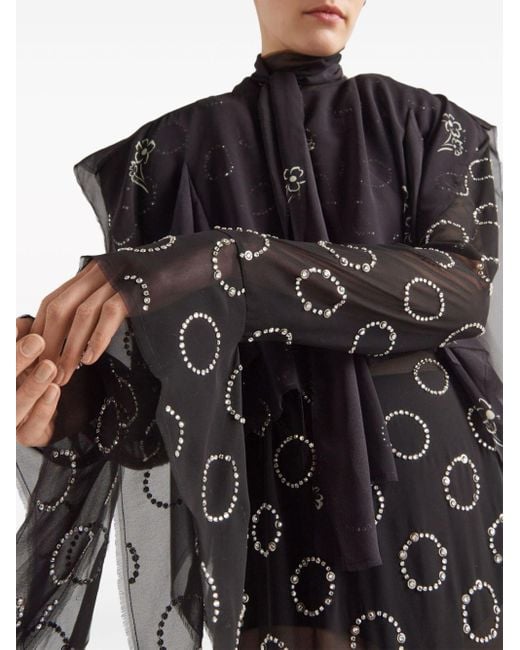 Robe mi-longue à ornements en cristal Prada en coloris Black