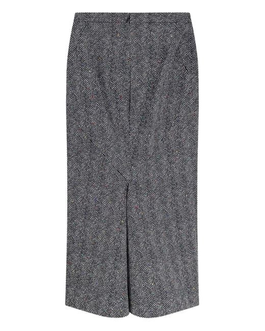 Givenchy Gray Herringbone-Pattern Midi Pencil Skirt