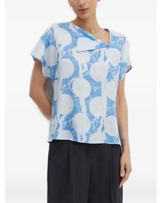 Tiger Of Sweden Blue Abstract-Print Short-Sleeved Blouse
