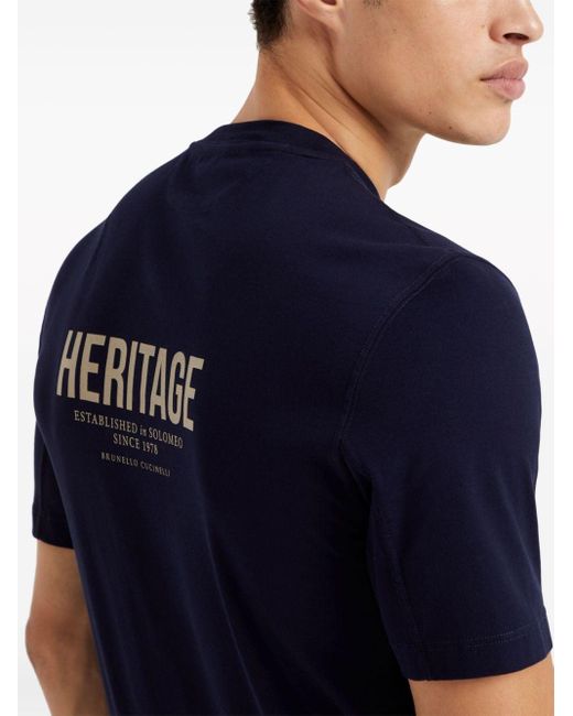 Brunello Cucinelli T-Shirt mit Logo-Stickerei in Blue für Herren