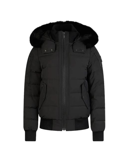 Moose Knuckles Black Shearling-Trim Padded Jacket for men