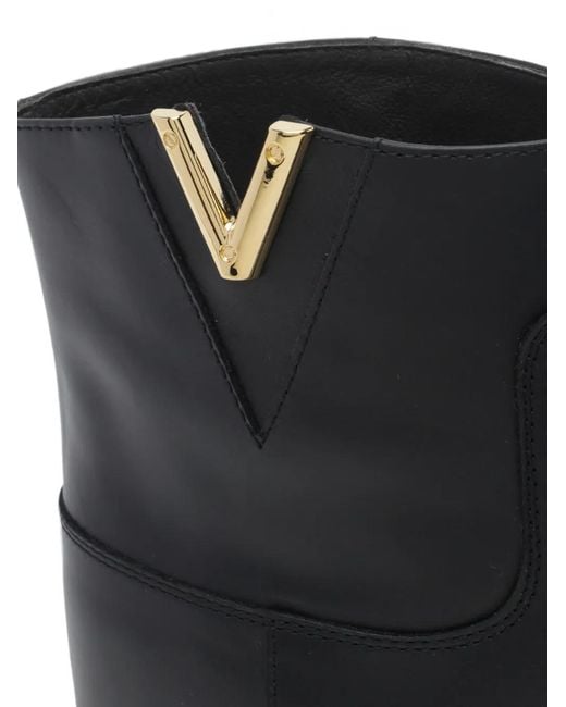 Via Roma 15 Black Logo-Plaque Leather Ankle Boots