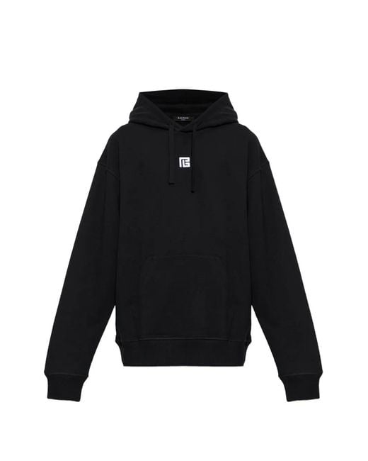 Balmain Black Logo-Embroidered Drawstring Hoodie for men