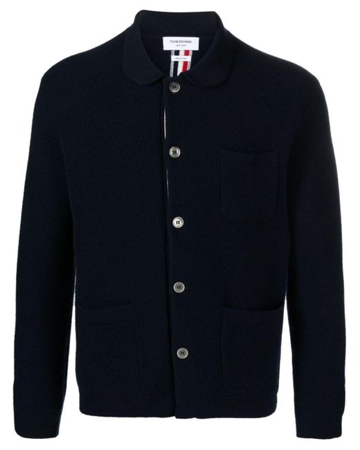 Thom Browne Blue Rwb-Stripe Virgin Wool Cardigan for men