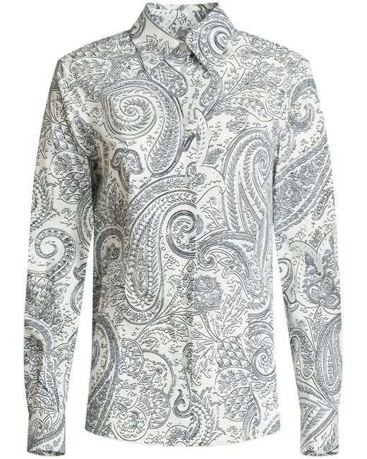 Etro Gray Paisley-Print Button-Up Shirt