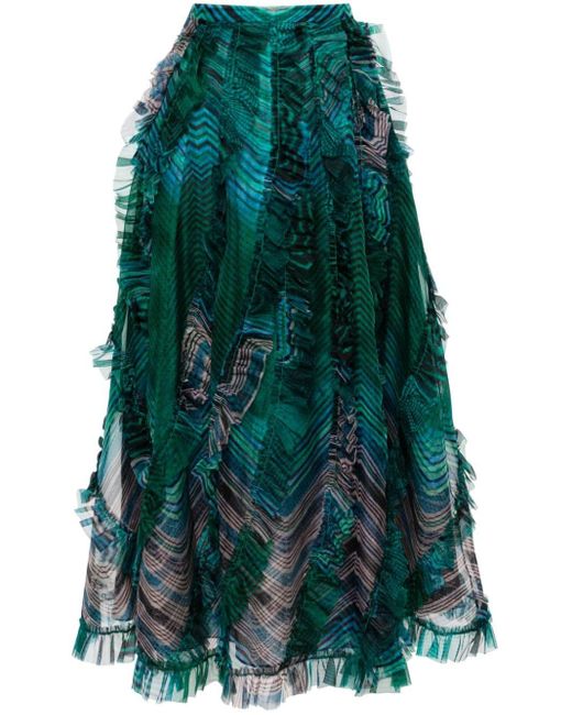 Ulla Johnson Green Dahlia Ruffled Silk Skirt