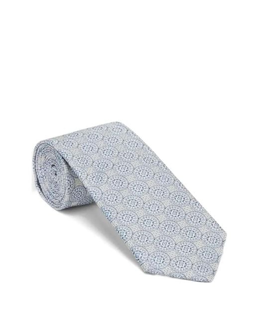 Brunello Cucinelli White Patterned Silk Tie for men