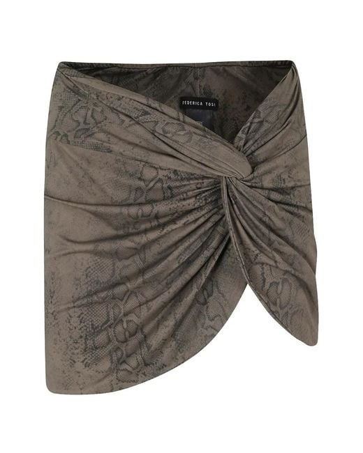 FEDERICA TOSI Gray Snake-Print Knotted Skirt