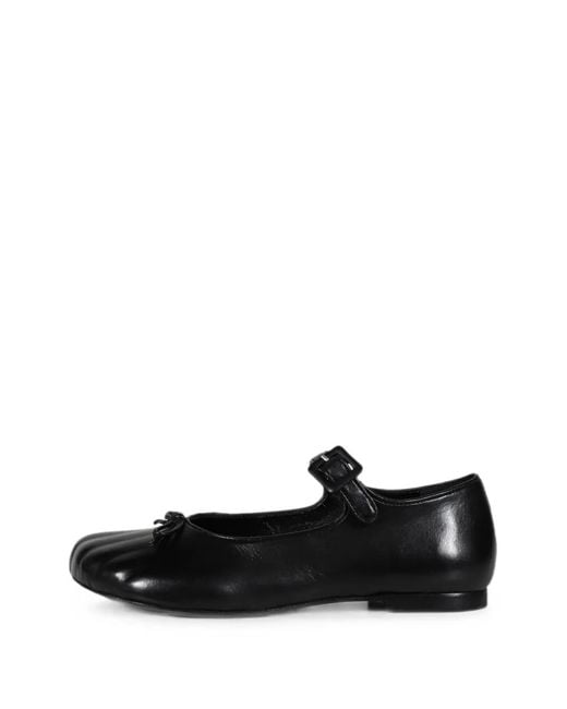 Sandy Liang White Paw Buckle-Fastening Bow-Detail Ballet Flats