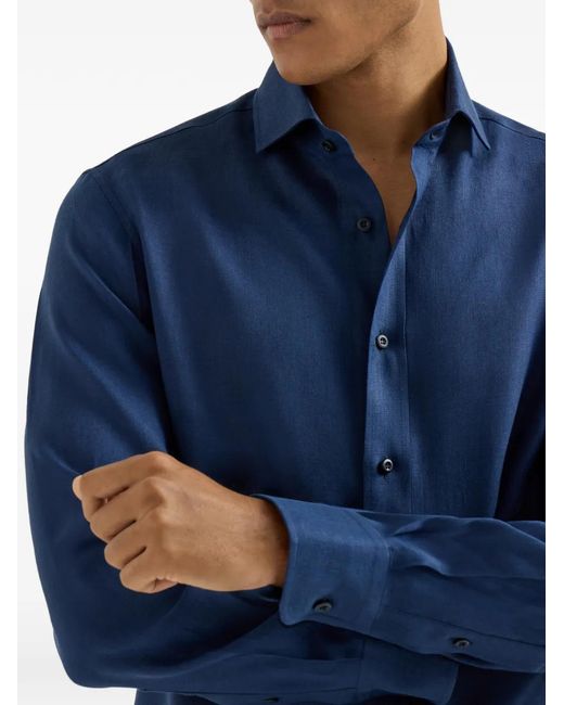 Brunello Cucinelli Blue Linen Shirt for men