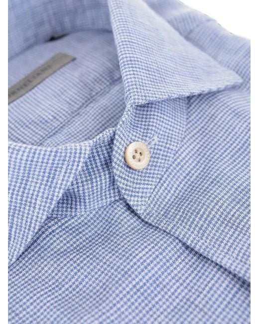 Corneliani Blue Houndstooth-Pattern Shirt for men