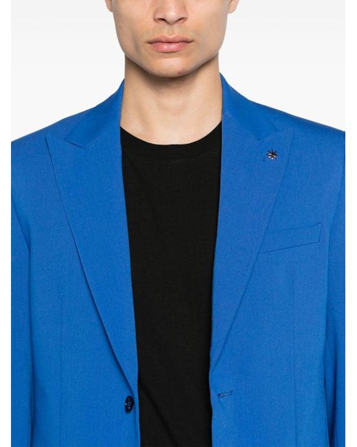 Manuel Ritz Blue Brooch-detail Single-breasted Suit for men