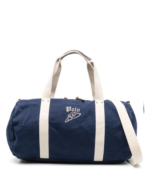 Polo Ralph Lauren Blue Embroidered Canvas Holdall for men