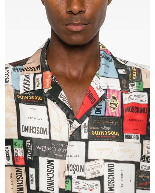 Moschino White Logo-Patch Short-Sleeve Shirt for men