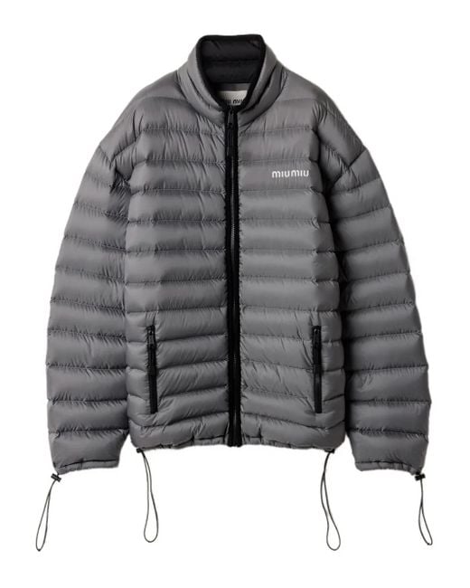 Miu Miu Gray Wattierte Jacke Mit Kordelzug