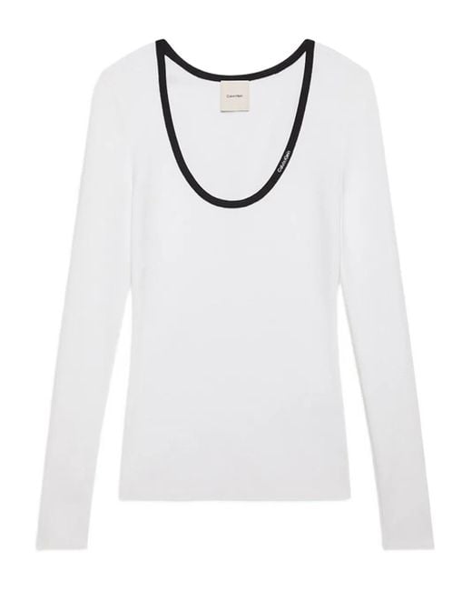 Calvin Klein White Ribbed Trim Top