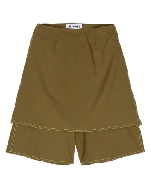 Sunnei Green Skirt-overlay Knee-leng Shorts