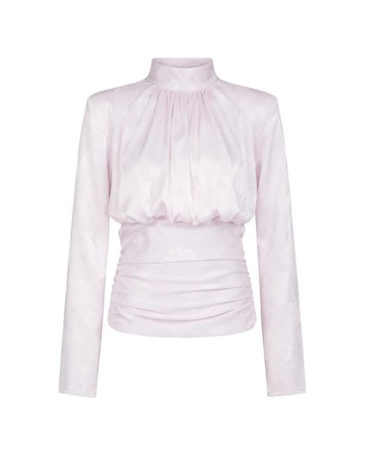 ROTATE BIRGER CHRISTENSEN White Jacquard-Pattern Draped Blouse