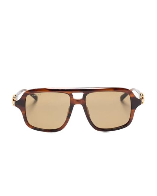 Gucci Natural Pilot-Frame Horsebit-Detail Sunglasses