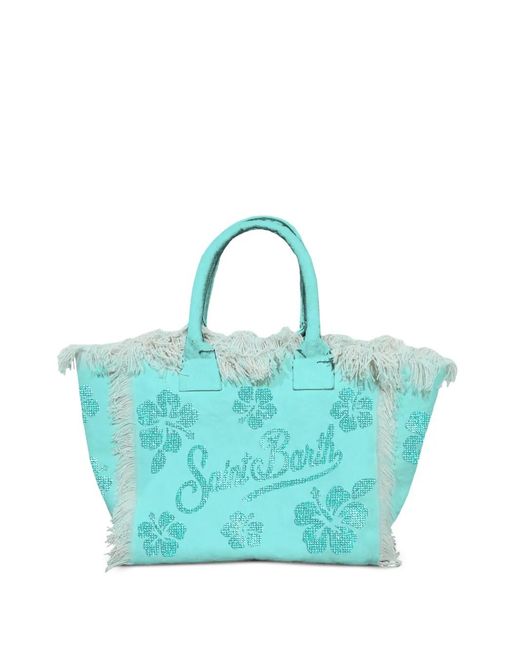 Mc2 Saint Barth Blue Vanity Floral Fringe Tote Bag