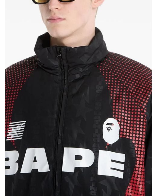 A Bathing Ape Red Logo-Print Padded Jacket