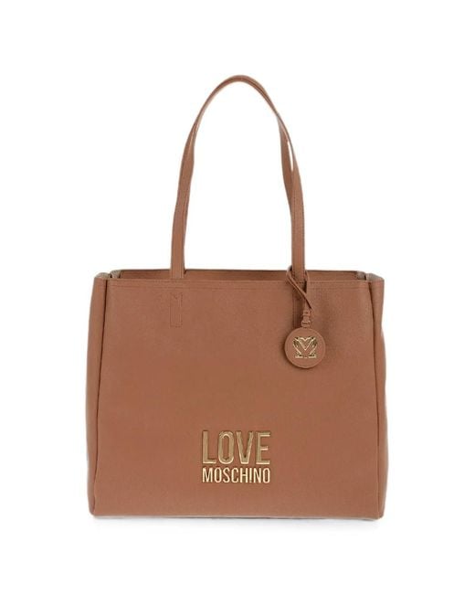 Moschino Brown Logo-Plaque Shoulder Bag