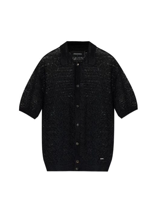DSquared² Black Button-Up Open-Knit Shirt for men
