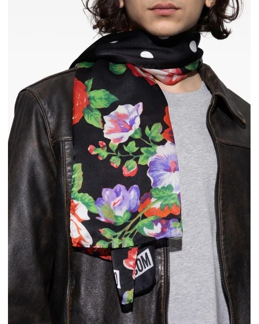 Moschino Black Floral-Print Silk Scarf