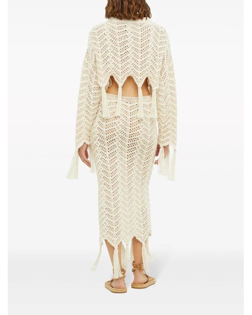 Alanui White Chevron Knit Fringed Cropped Jumper