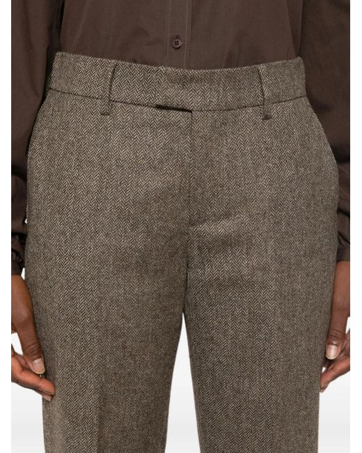 Berwich Gray Herringbone-Pattern Wool Trousers