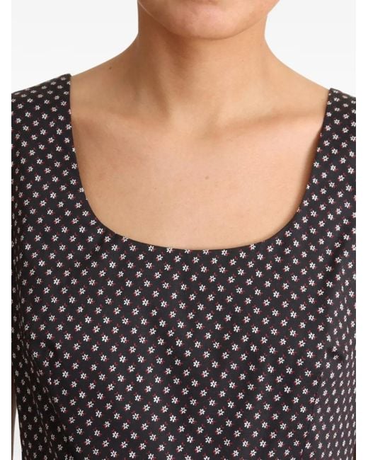 Dolce & Gabbana Black Aline Floral-Print Pleated Dress