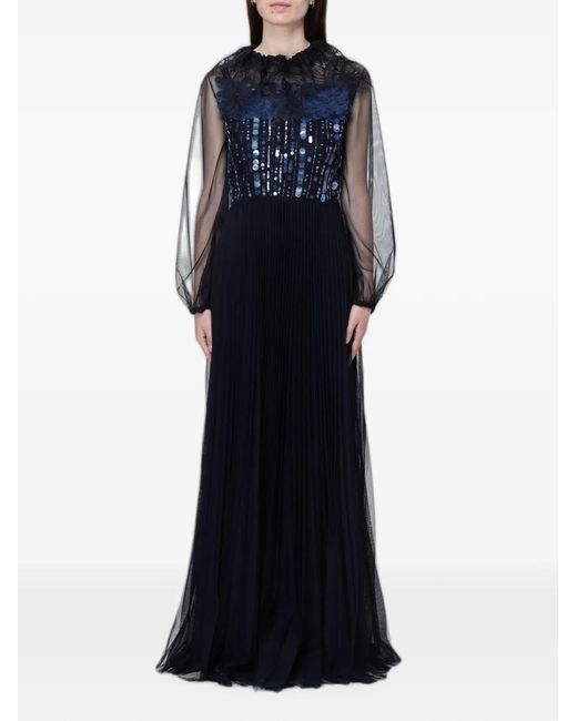 Fabiana Filippi Blue Sequin-Embellished Pleated Maxi Dress