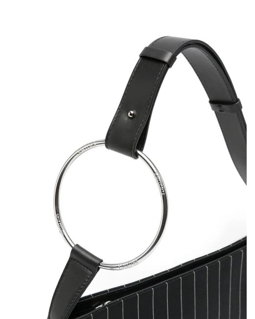 Dondup Black Pinstripe-Pattern Ring-Handle Clutch Bag