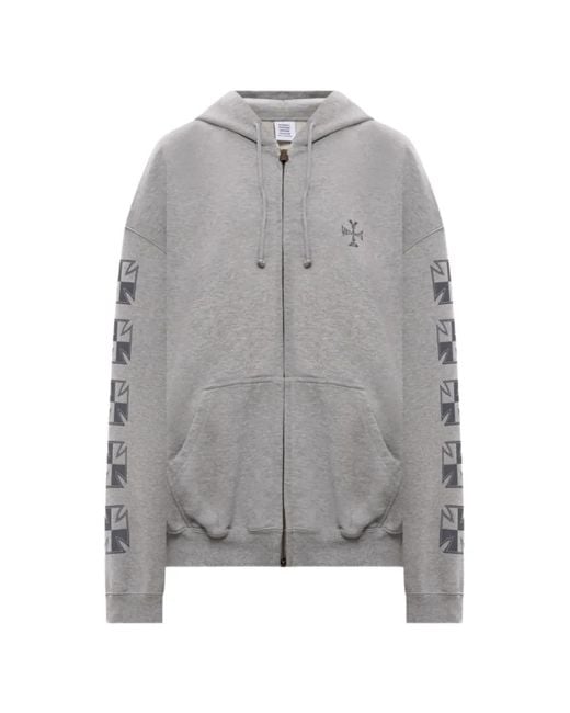 Vetements Gray Biker Cross Sleeves Zip-Up Cotton Hoodie