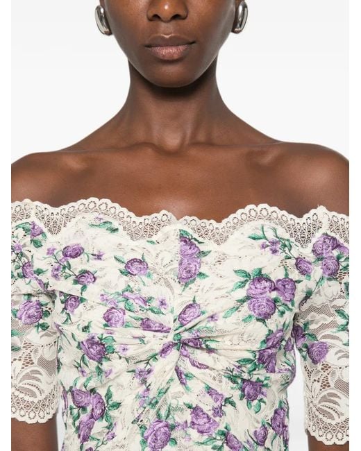 Rabanne White Floral-Embroidered Lace-Texture Midi Dress