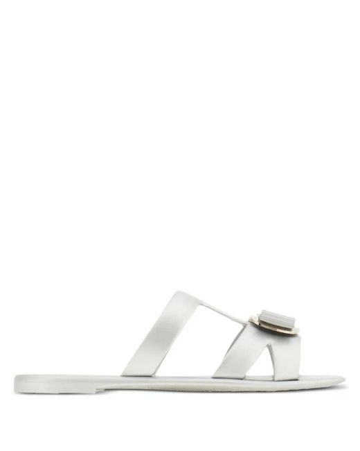 Ferragamo White Lilou Flat Slide Rubber Sandals