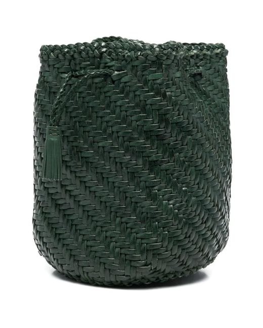Dragon Diffusion Green Interwoven-Design Bucket Bag