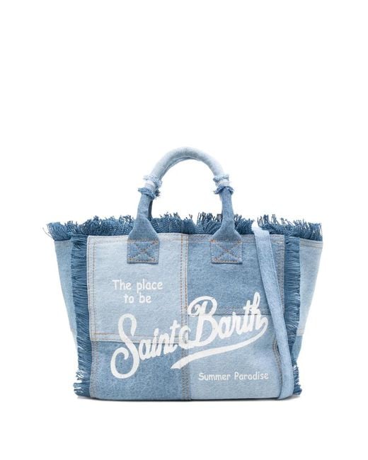 Mc2 Saint Barth Blue Ausgefranste Vanity Schultertasche Im Patchwork-Look