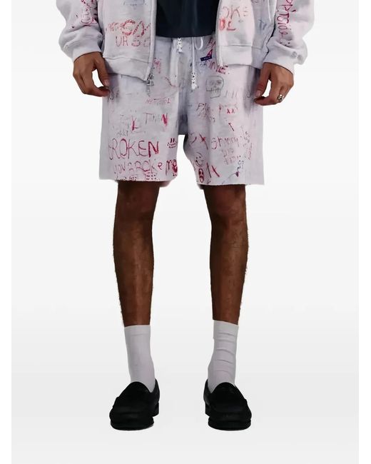 PALY Gray Graffiti-Print Drawstring Shorts for men